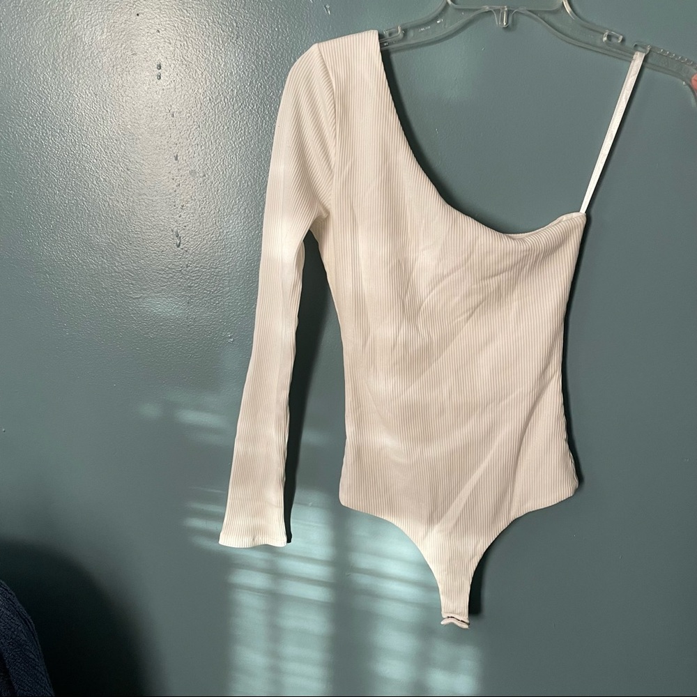 White Privacy please one sleeve body suit